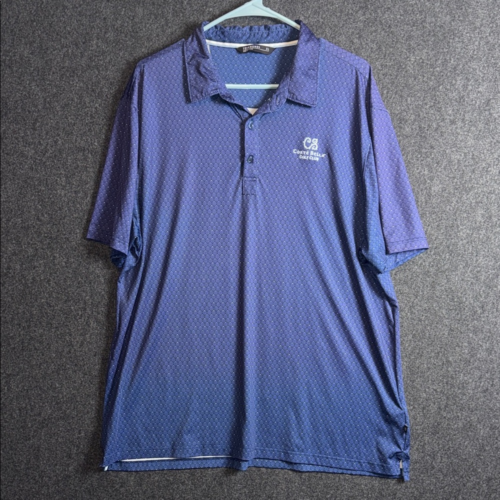 7 Diamonds Men’s Blue Gradient Polo with Micro Dot Pattern